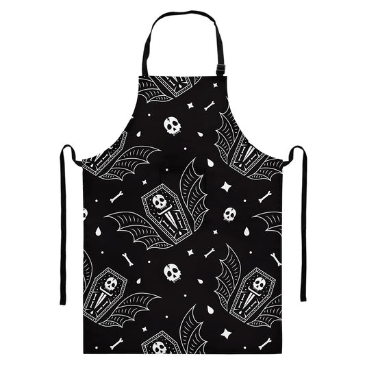 Vampire Coffin Pattern Print Bib Apron With Pocket