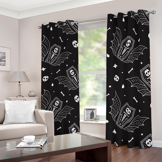 Vampire Coffin Pattern Print Blackout Grommet Curtains