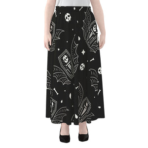 Vampire Coffin Pattern Print Chiffon Maxi Skirt