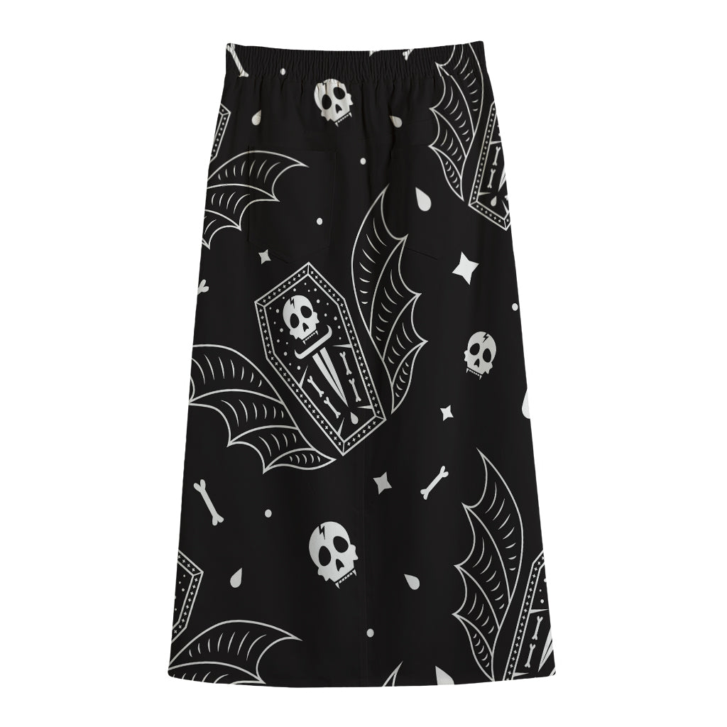 Vampire Coffin Pattern Print Cotton Front Slit Maxi Skirt