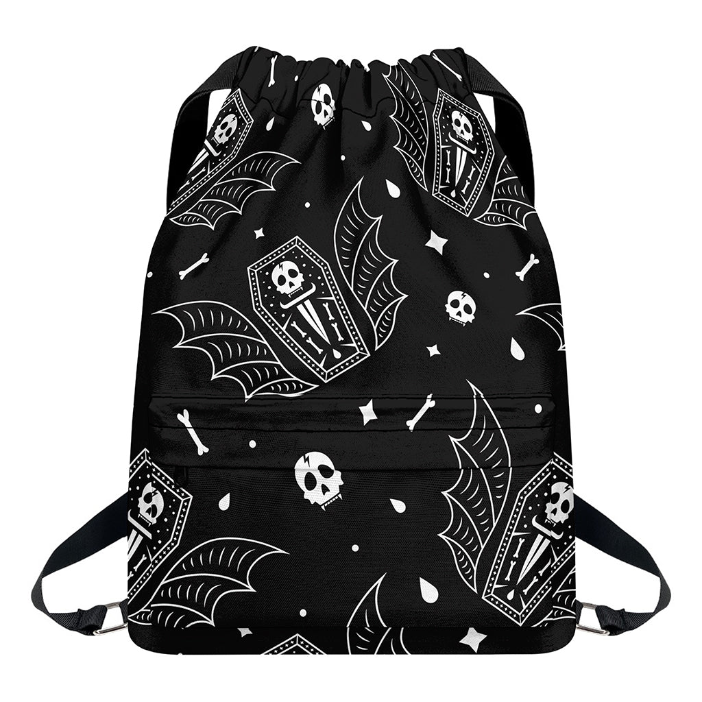Vampire Coffin Pattern Print Drawstring Backpack