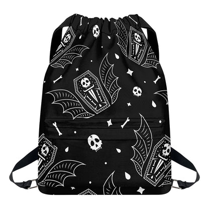 Vampire Coffin Pattern Print Drawstring Backpack