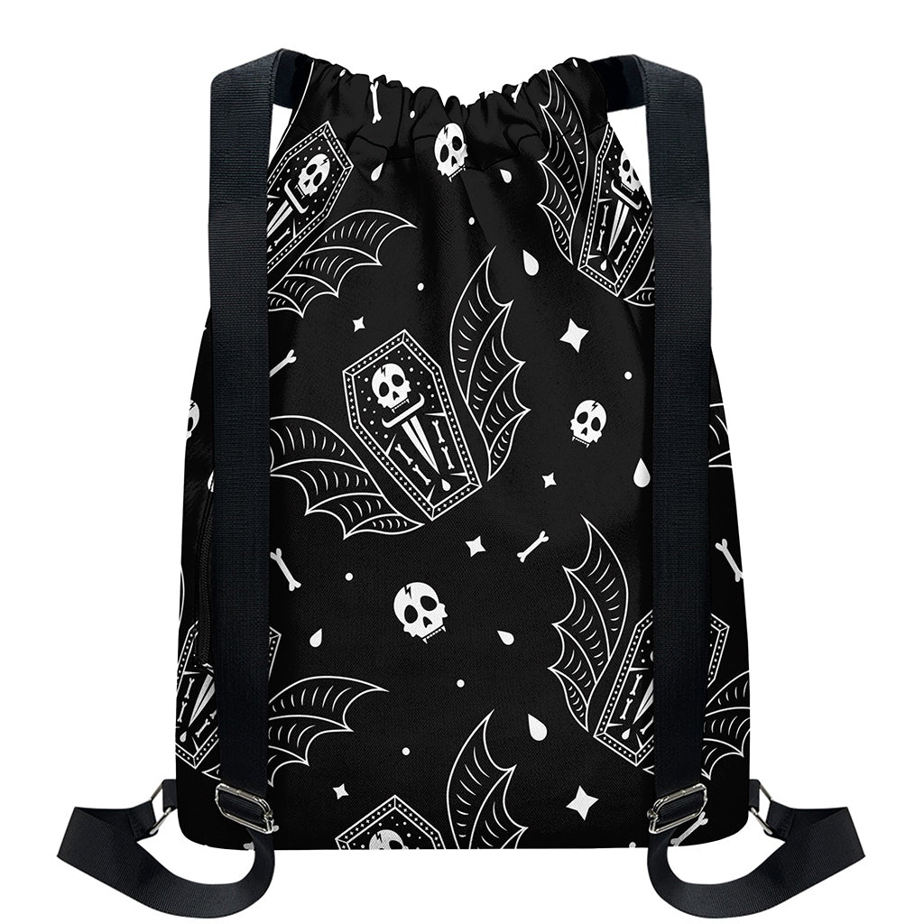Vampire Coffin Pattern Print Drawstring Backpack