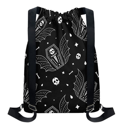 Vampire Coffin Pattern Print Drawstring Backpack