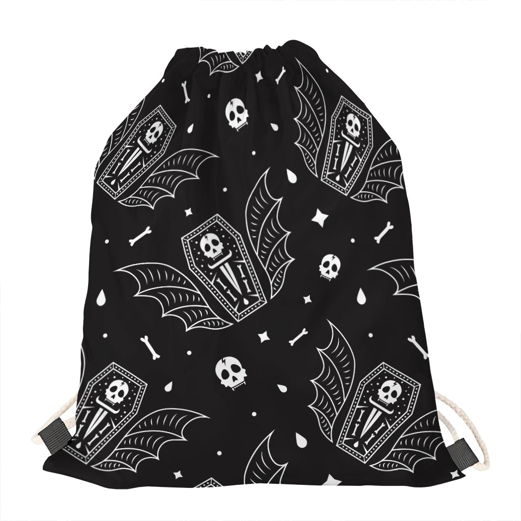 Vampire Coffin Pattern Print Drawstring Bag