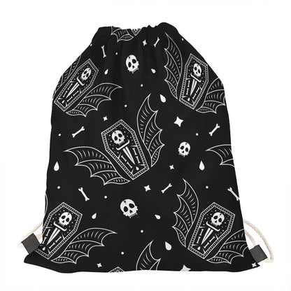 Vampire Coffin Pattern Print Drawstring Bag