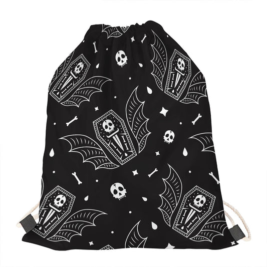 Vampire Coffin Pattern Print Drawstring Bag