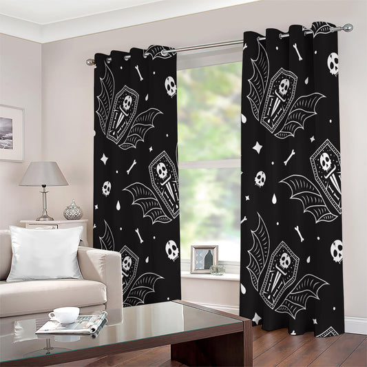 Vampire Coffin Pattern Print Extra Wide Grommet Curtains