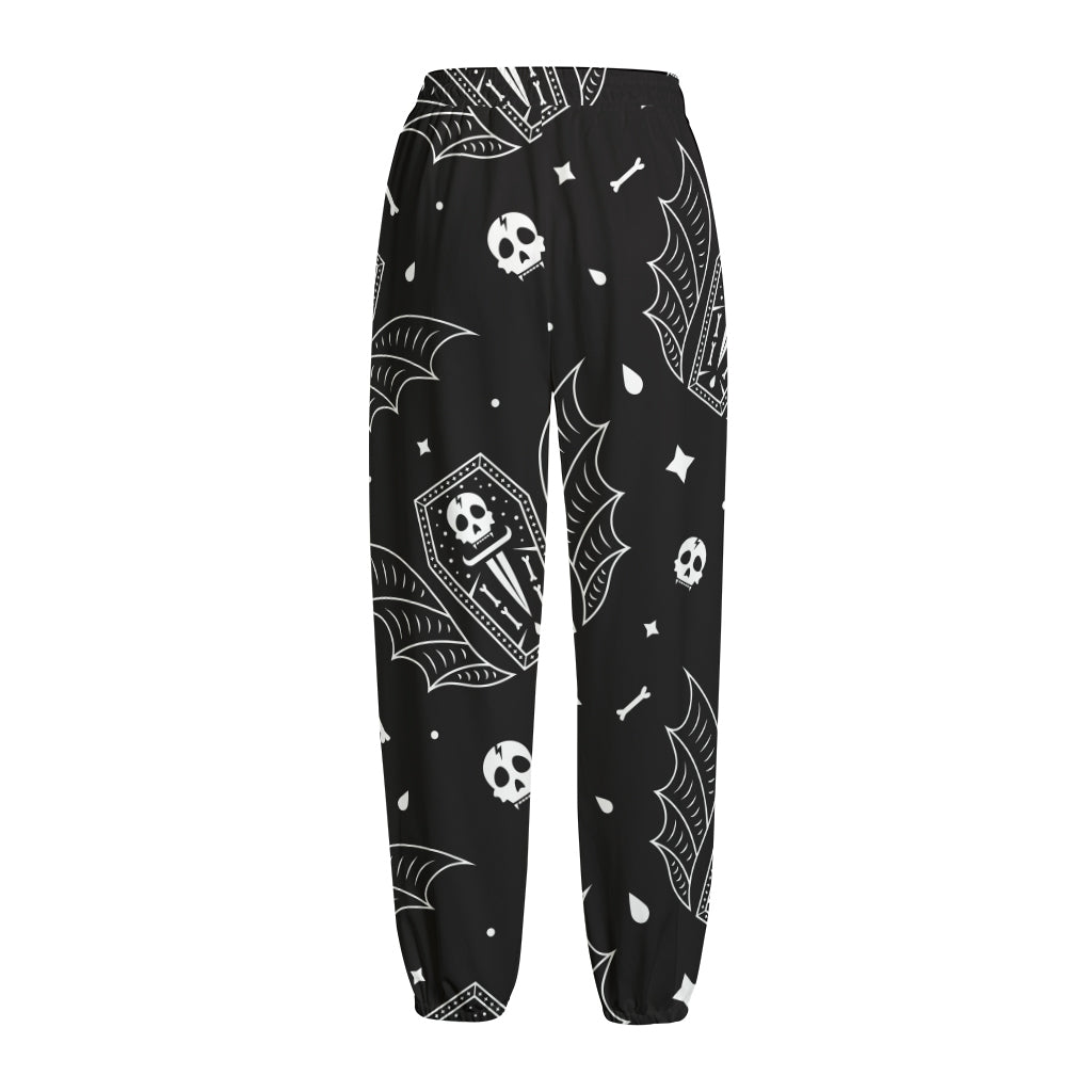 Vampire Coffin Pattern Print Fleece Lined Knit Pants