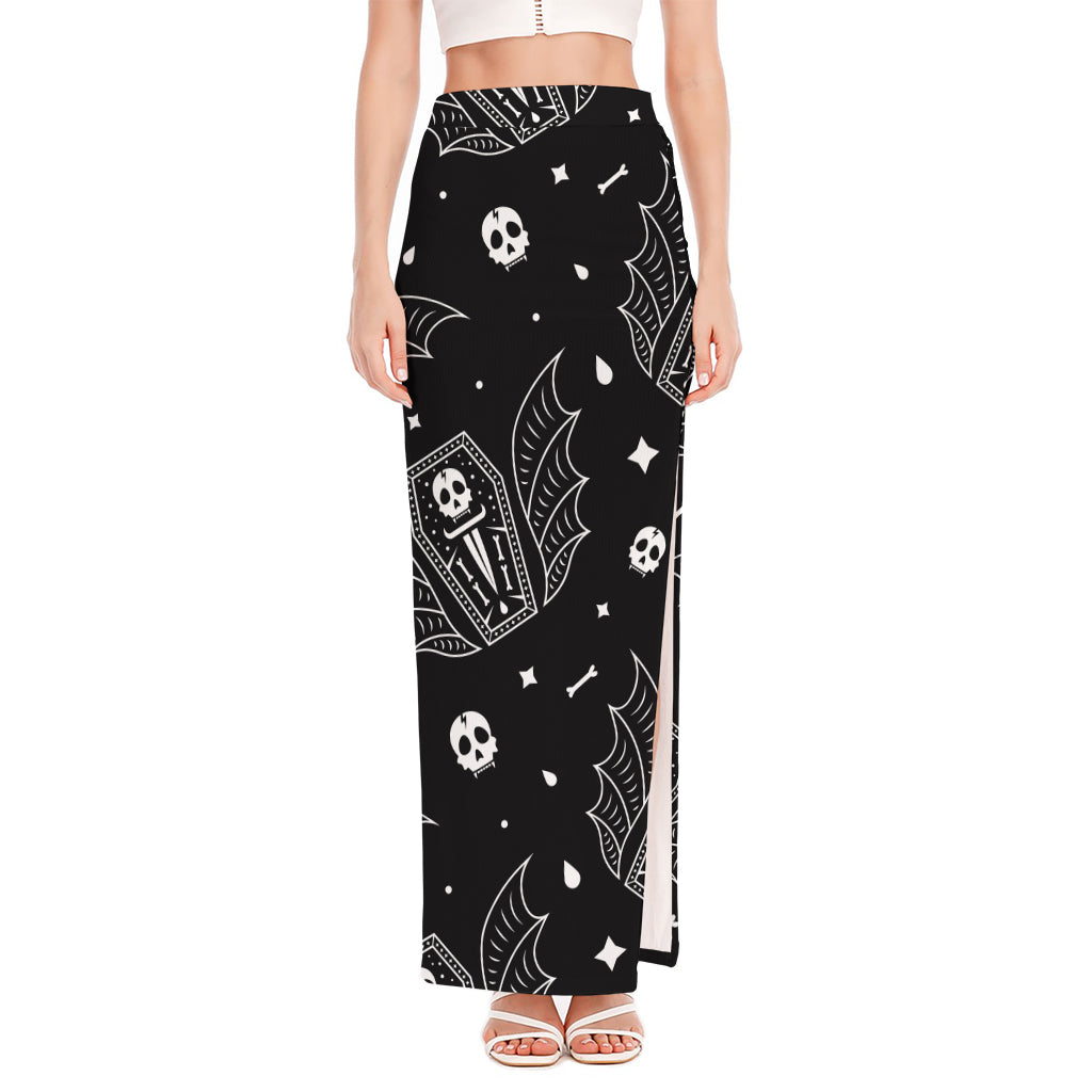 Vampire Coffin Pattern Print High Slit Maxi Skirt