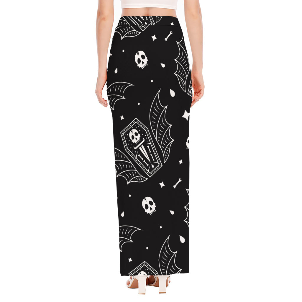 Vampire Coffin Pattern Print High Slit Maxi Skirt