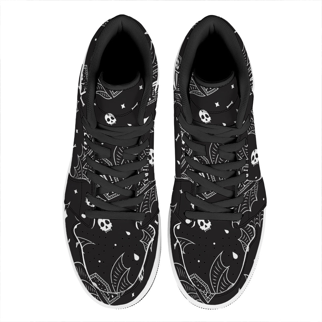 Vampire Coffin Pattern Print High Top Leather Sneakers