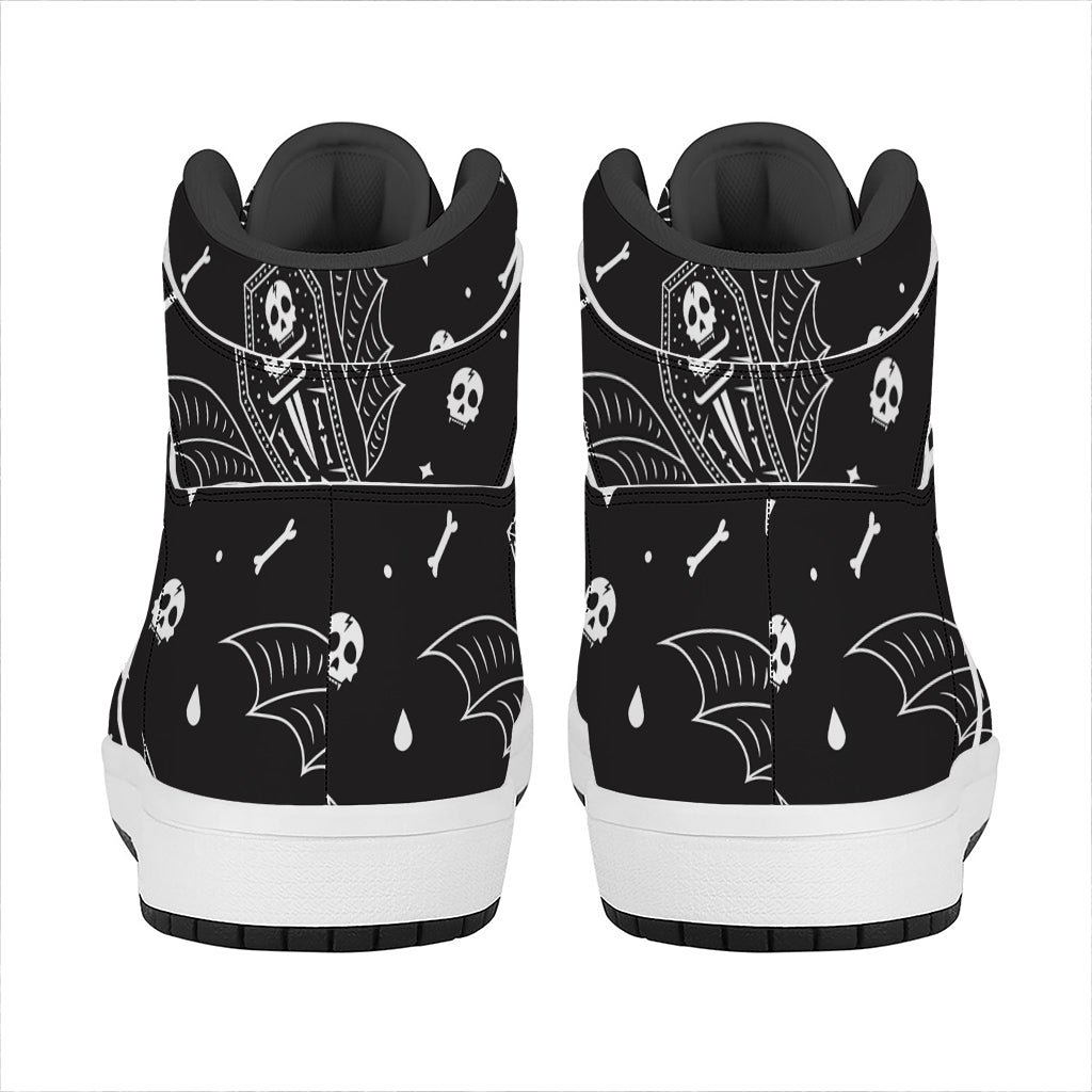 Vampire Coffin Pattern Print High Top Leather Sneakers