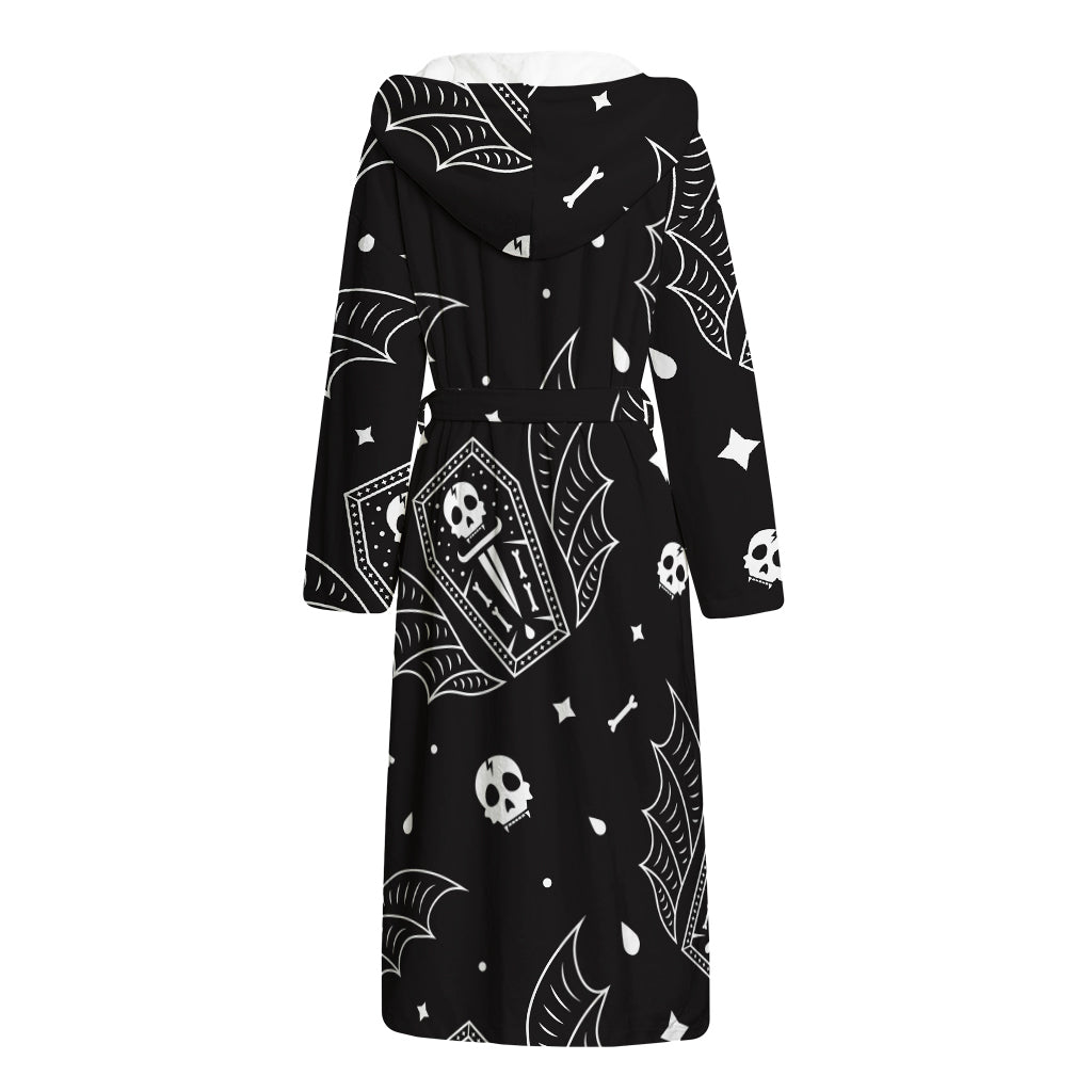 Vampire Coffin Pattern Print Hooded Bathrobe