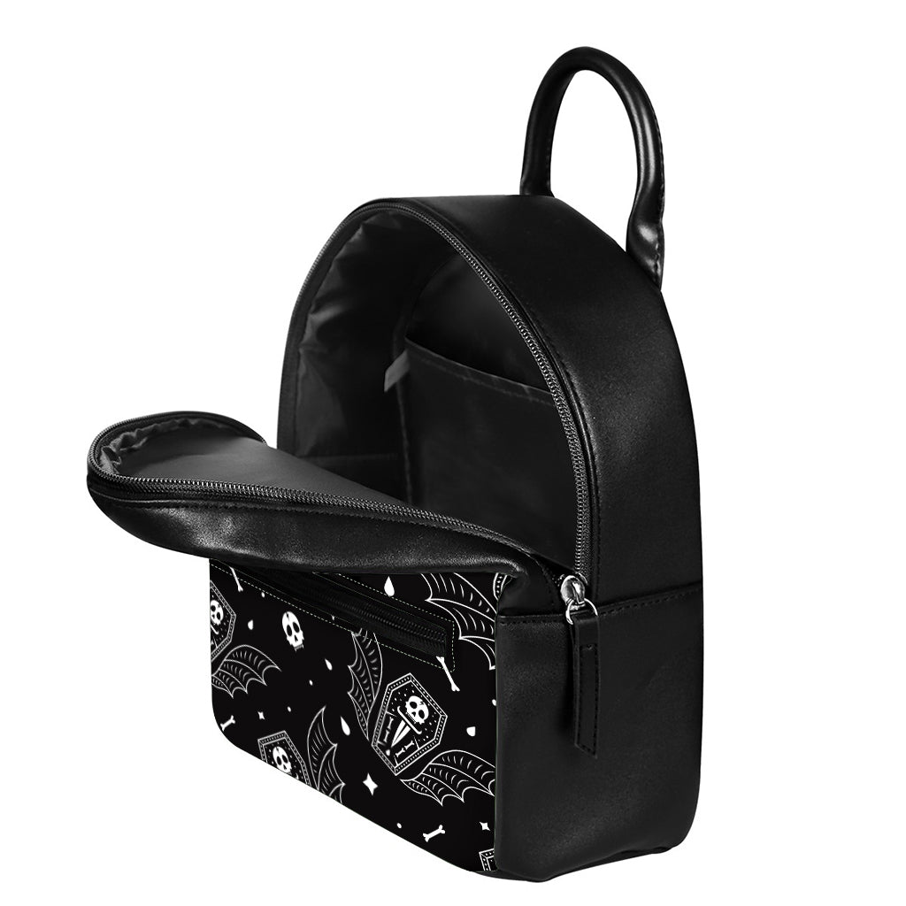 Vampire Coffin Pattern Print Leather Backpack