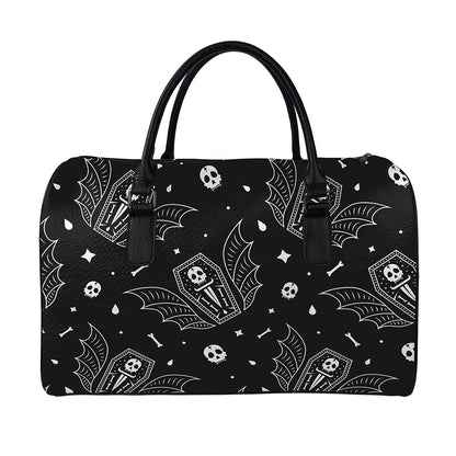 Vampire Coffin Pattern Print Leather Duffle Bag