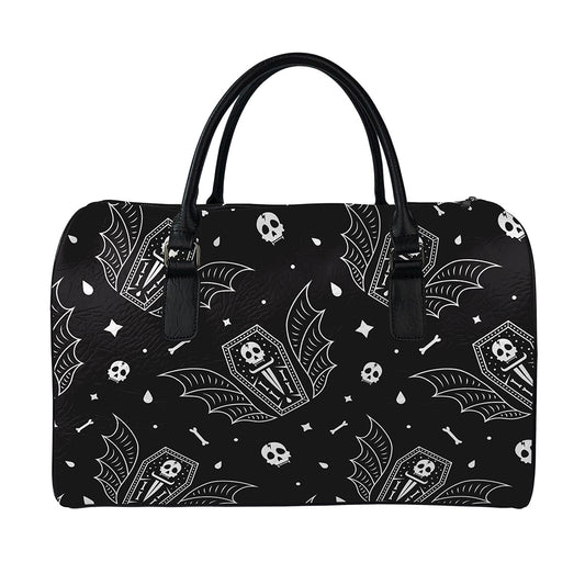 Vampire Coffin Pattern Print Leather Duffle Bag