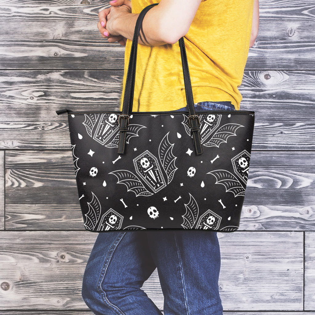 Vampire Coffin Pattern Print Leather Tote Bag