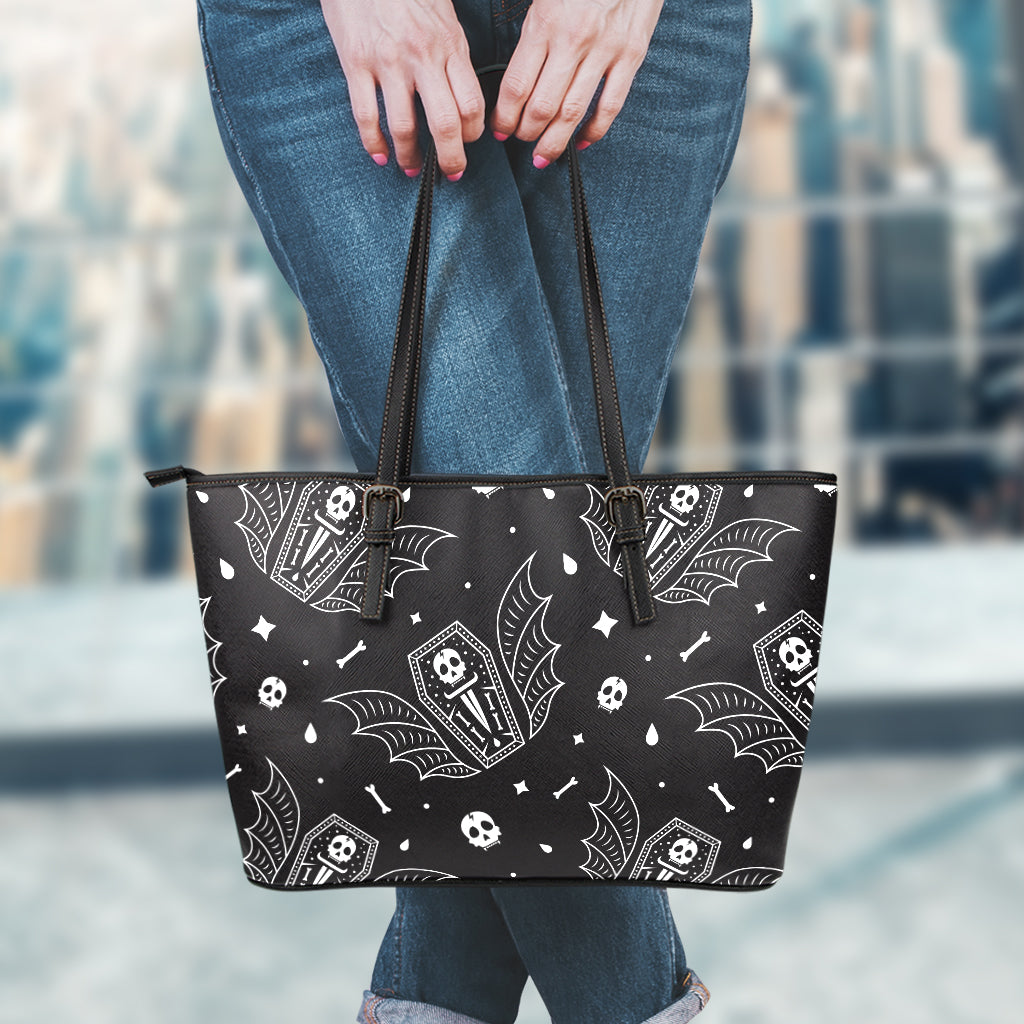 Vampire Coffin Pattern Print Leather Tote Bag