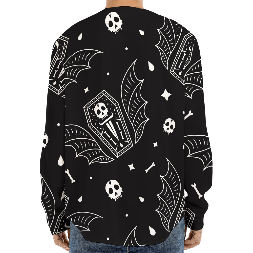 Vampire Coffin Pattern Print Long Sleeve Baseball Jersey