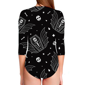 Vampire Coffin Pattern Print Long Sleeve Swimsuit