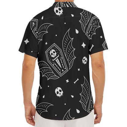 Vampire Coffin Pattern Print Men's Deep V-Neck Shirt
