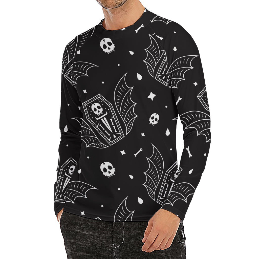 Vampire Coffin Pattern Print Men's Long Sleeve Rash Guard