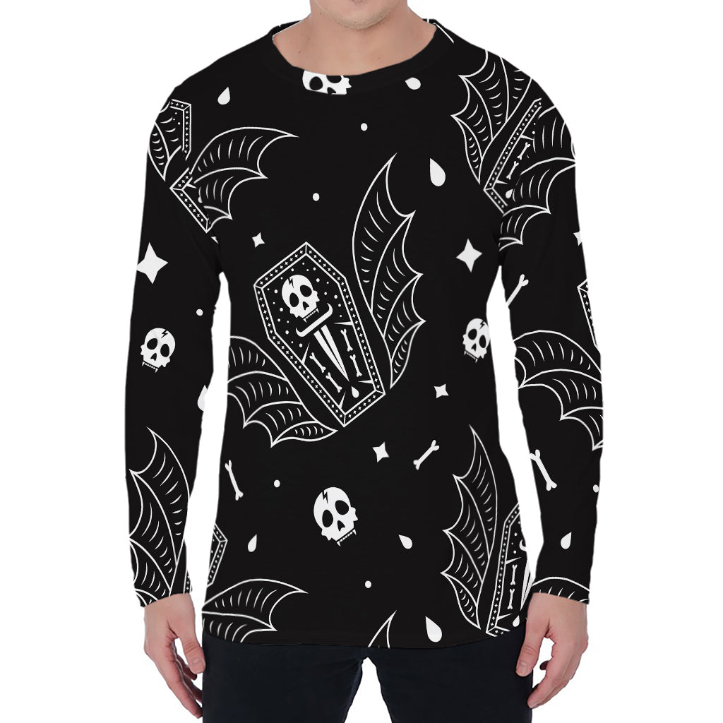 Vampire Coffin Pattern Print Men's Long Sleeve T-Shirt