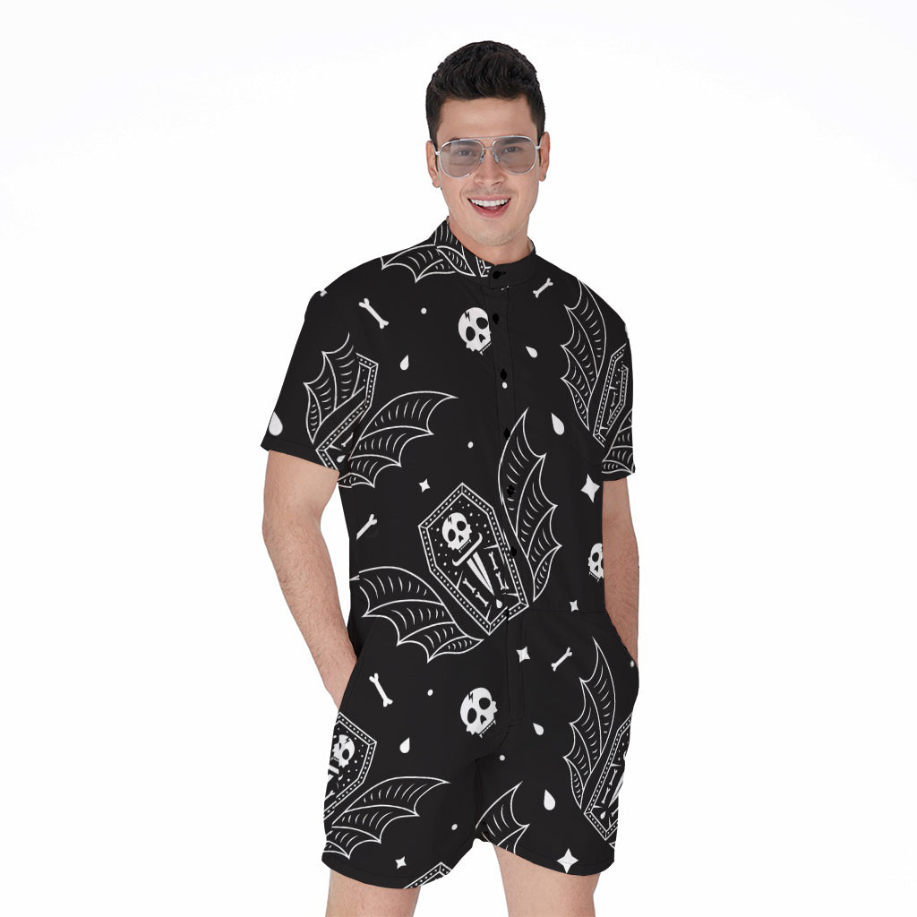 Vampire Coffin Pattern Print Men's Rompers