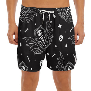 Vampire Coffin Pattern Print Men's Split Running Shorts