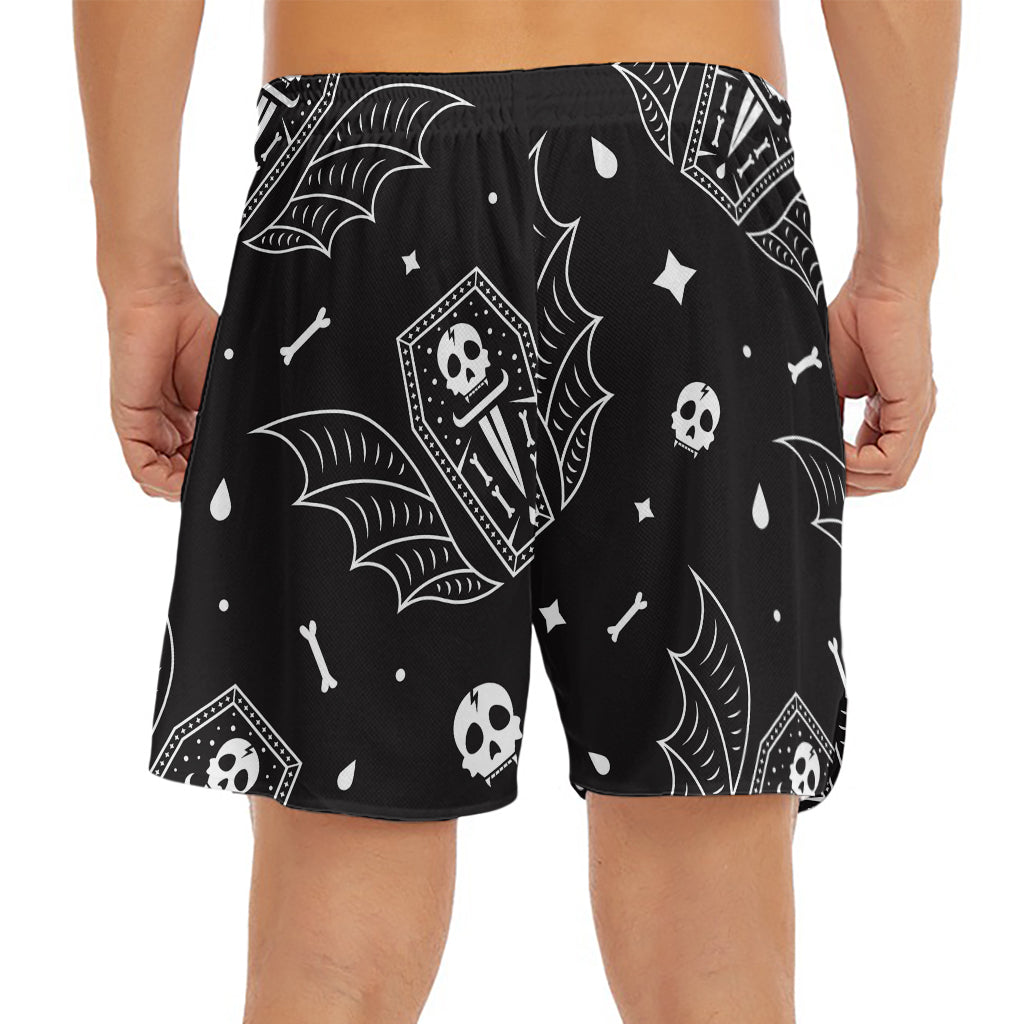 Vampire Coffin Pattern Print Men's Split Running Shorts