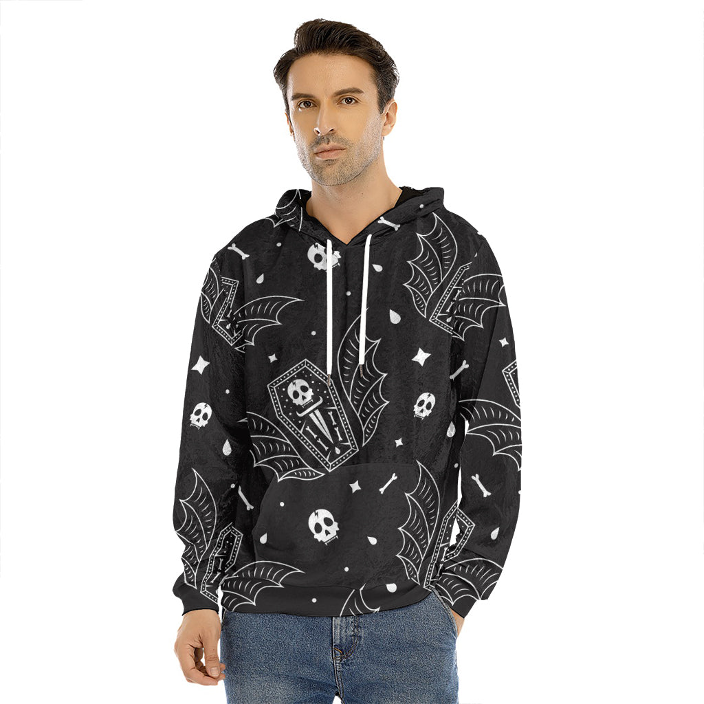 Vampire Coffin Pattern Print Men's Velvet Pullover Hoodie