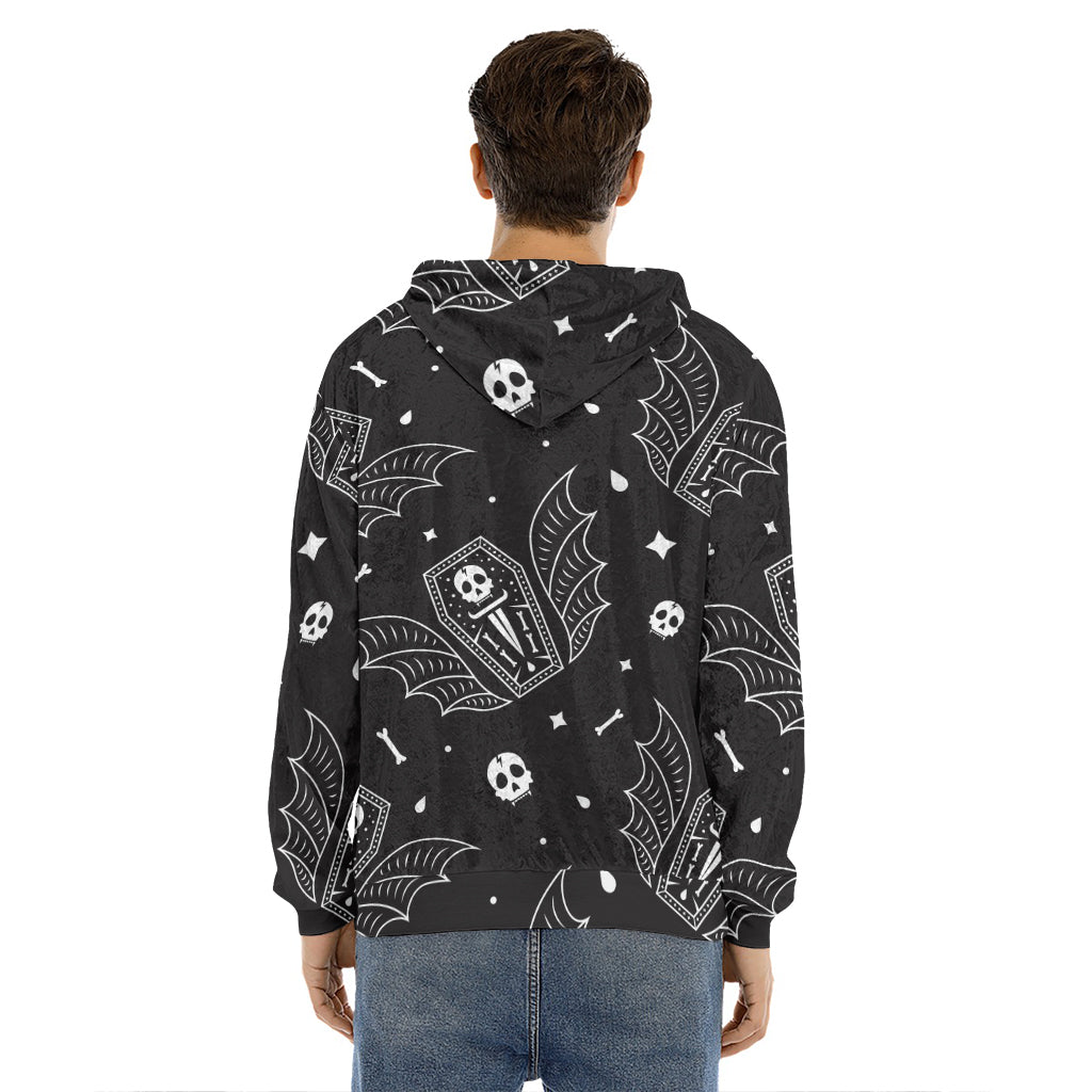 Vampire Coffin Pattern Print Men's Velvet Pullover Hoodie