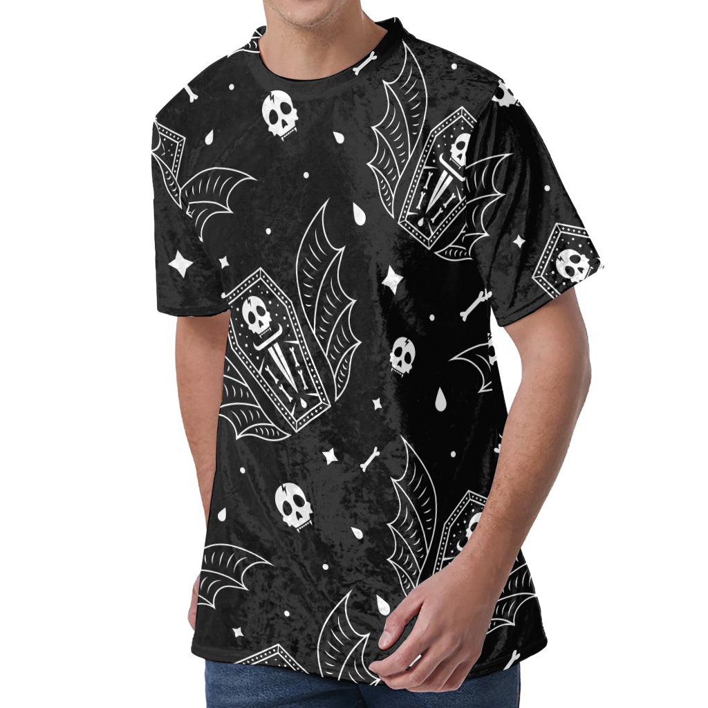 Vampire Coffin Pattern Print Men's Velvet T-Shirt