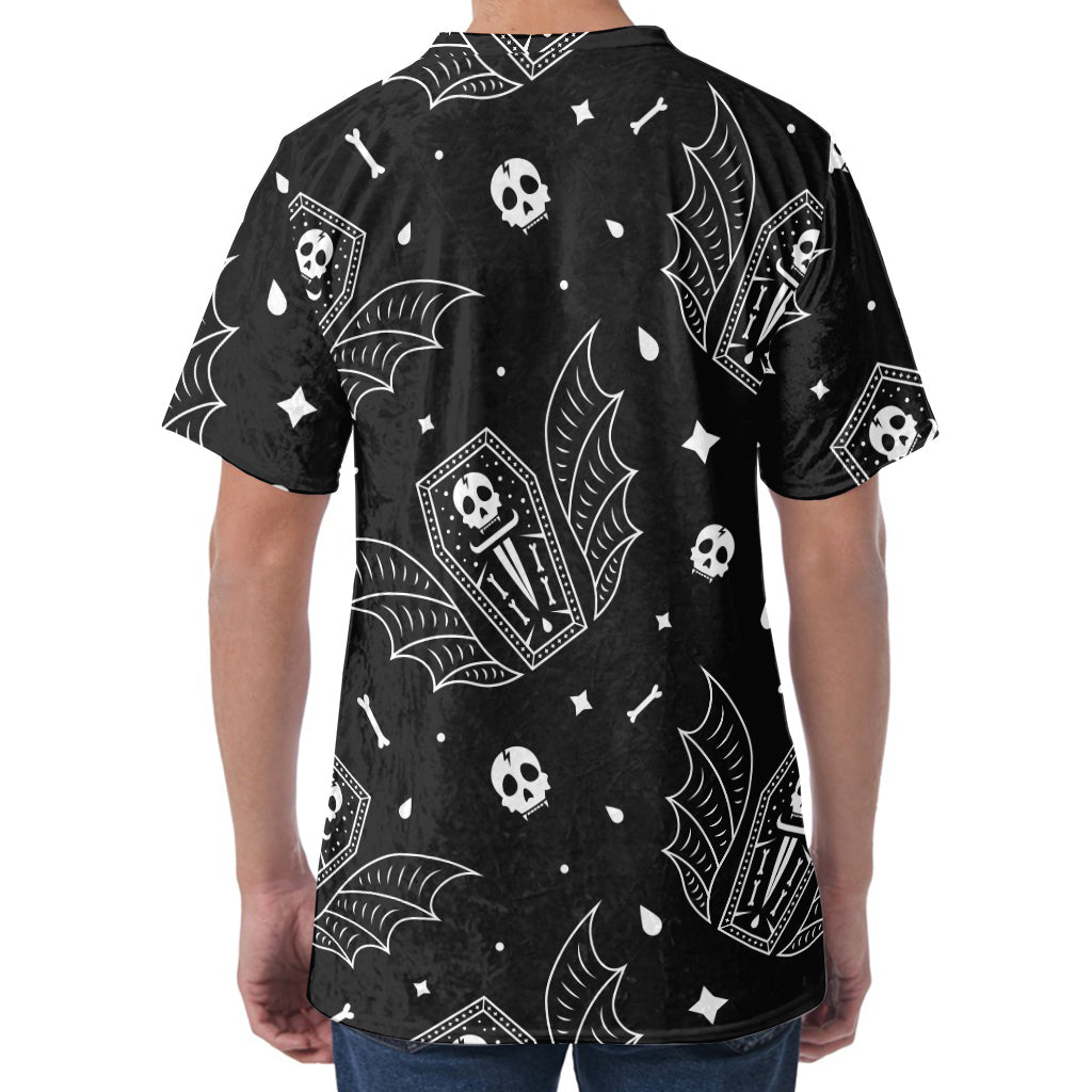 Vampire Coffin Pattern Print Men's Velvet T-Shirt