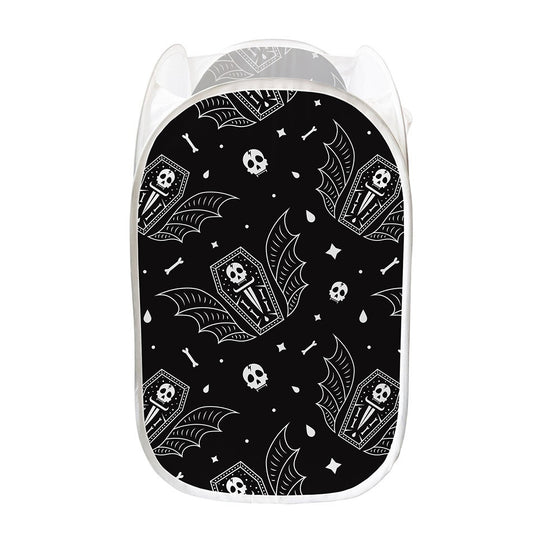 Vampire Coffin Pattern Print Mesh Laundry Hamper