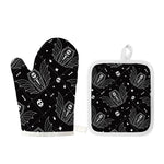 Vampire Coffin Pattern Print Oven Mitt And Pot Holder Set