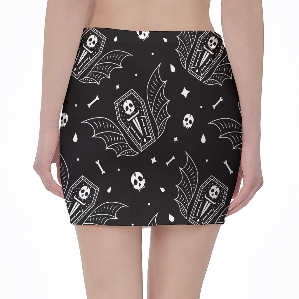 Vampire Coffin Pattern Print Pencil Mini Skirt