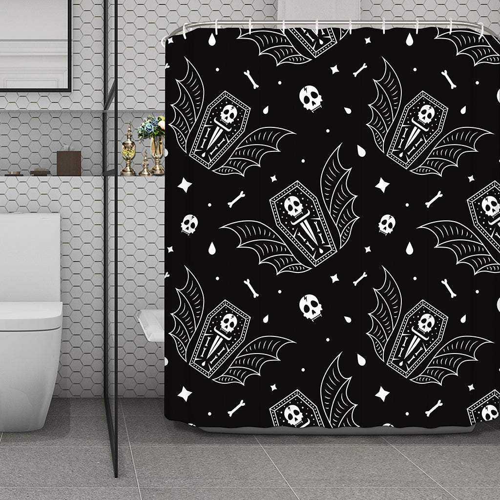 Vampire Coffin Pattern Print Polyester Shower Curtain