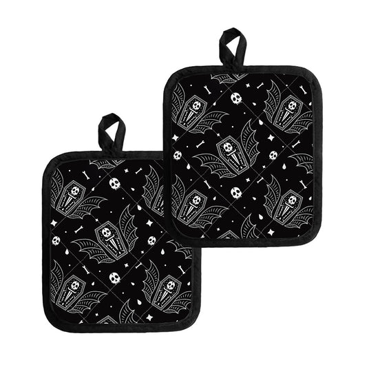 Vampire Coffin Pattern Print Pot Holders