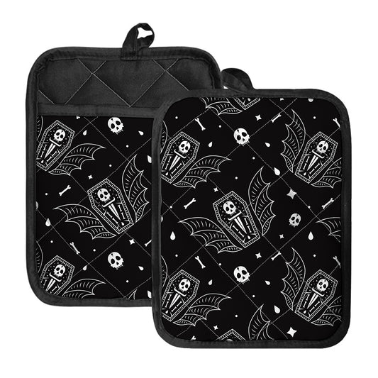 Vampire Coffin Pattern Print Pot Holders With Pocket