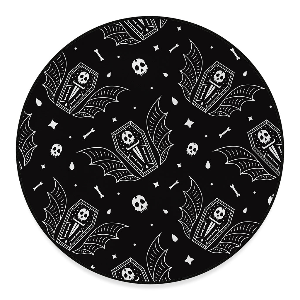Vampire Coffin Pattern Print Round Floor Mat