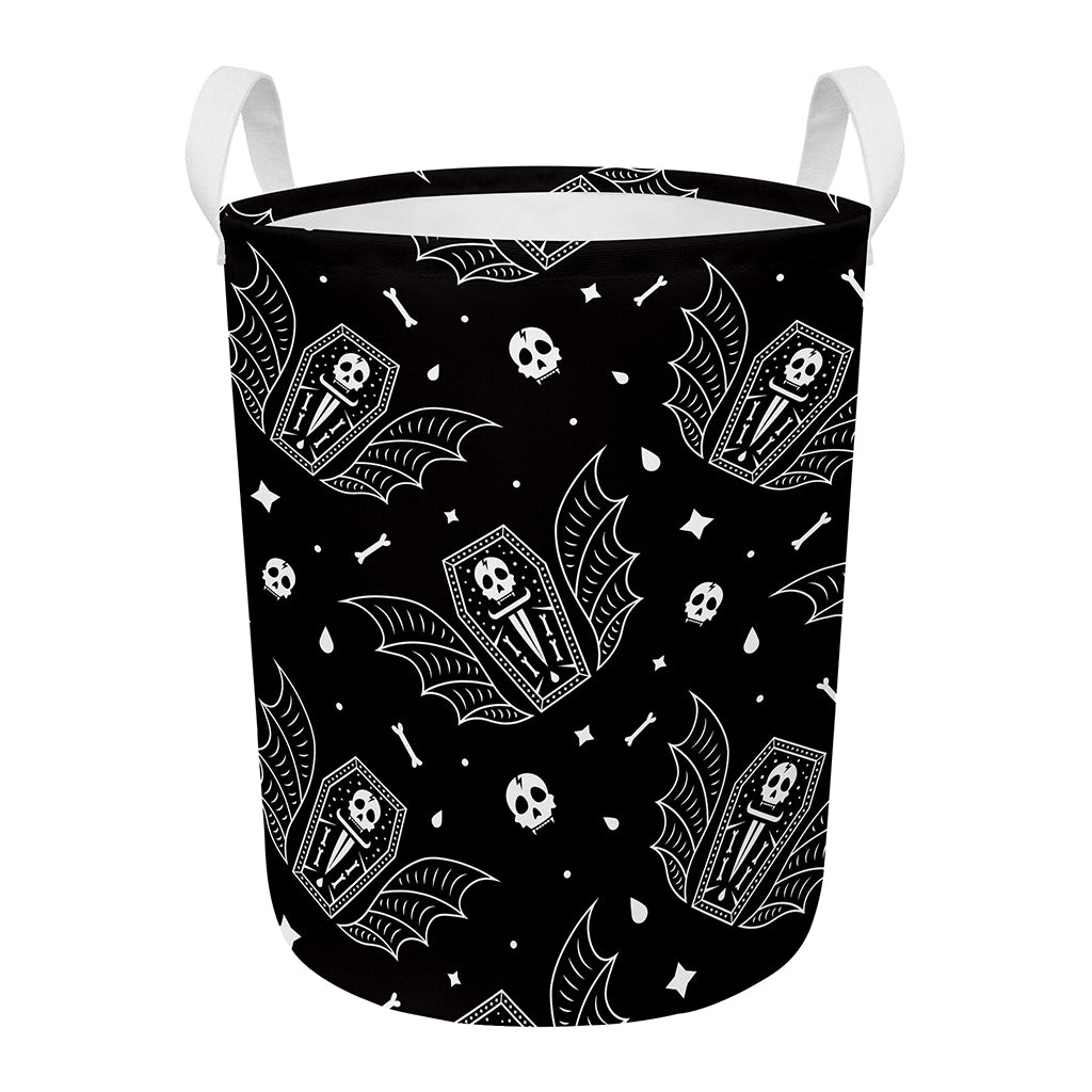 Vampire Coffin Pattern Print Round Laundry Basket