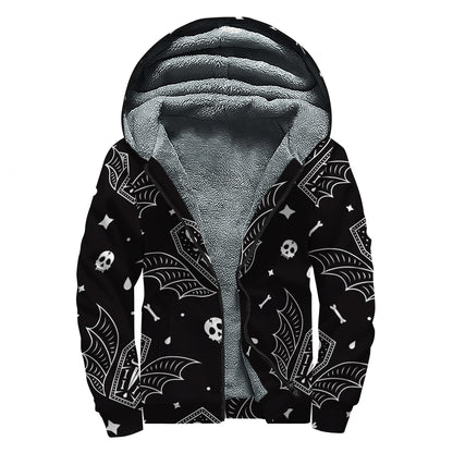 Vampire Coffin Pattern Print Sherpa Lined Zip Up Hoodie