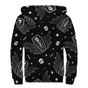 Vampire Coffin Pattern Print Sherpa Lined Zip Up Hoodie