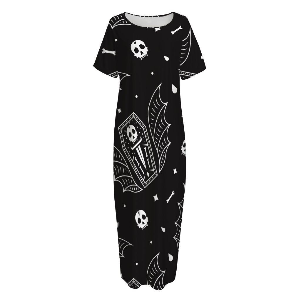 Vampire Coffin Pattern Print Short Sleeve Long Nightdress