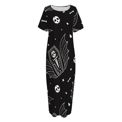 Vampire Coffin Pattern Print Short Sleeve Long Nightdress