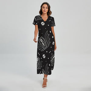 Vampire Coffin Pattern Print Short Sleeve Maxi Dress