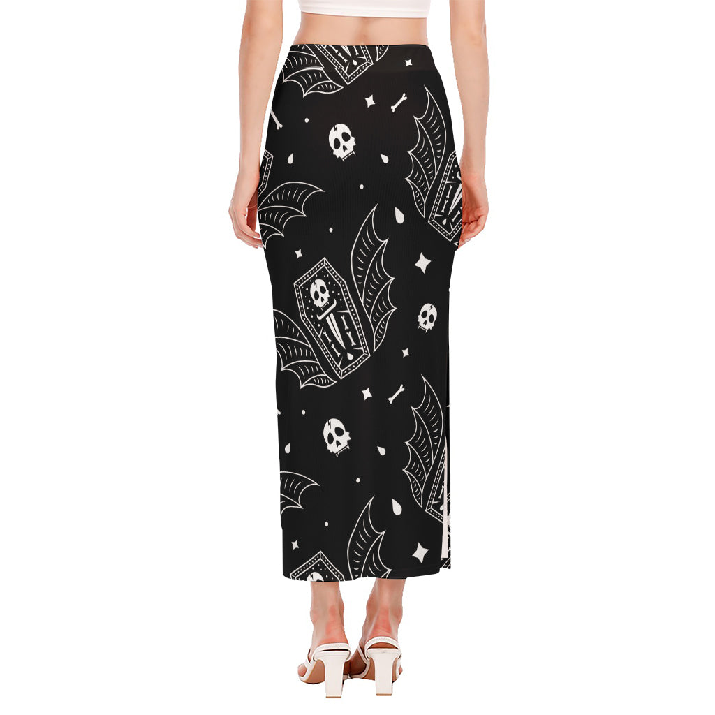 Vampire Coffin Pattern Print Side Slit Maxi Skirt