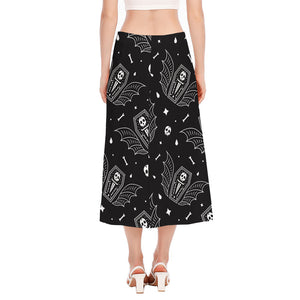 Vampire Coffin Pattern Print Side Slit Midi Skirt